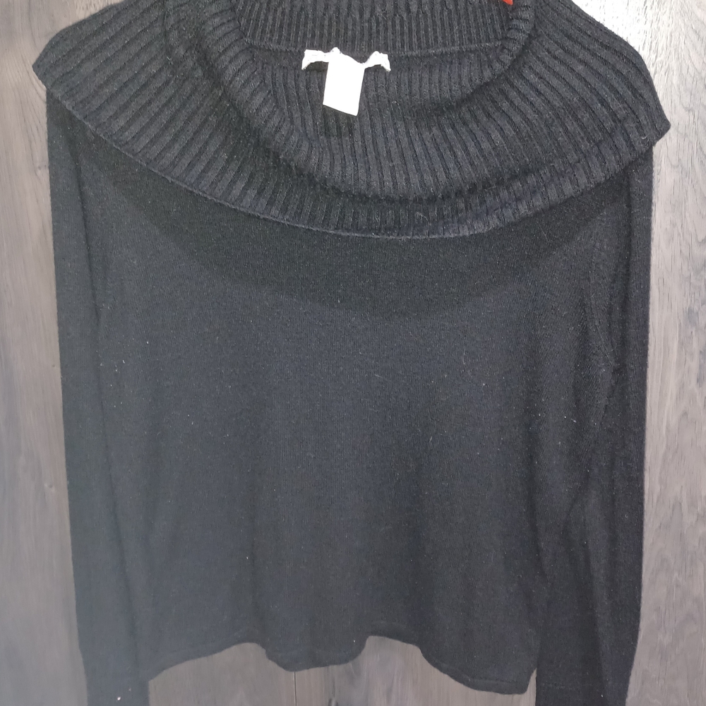 Norton McNaughton Black Ribbed Cowl Neck Sweater